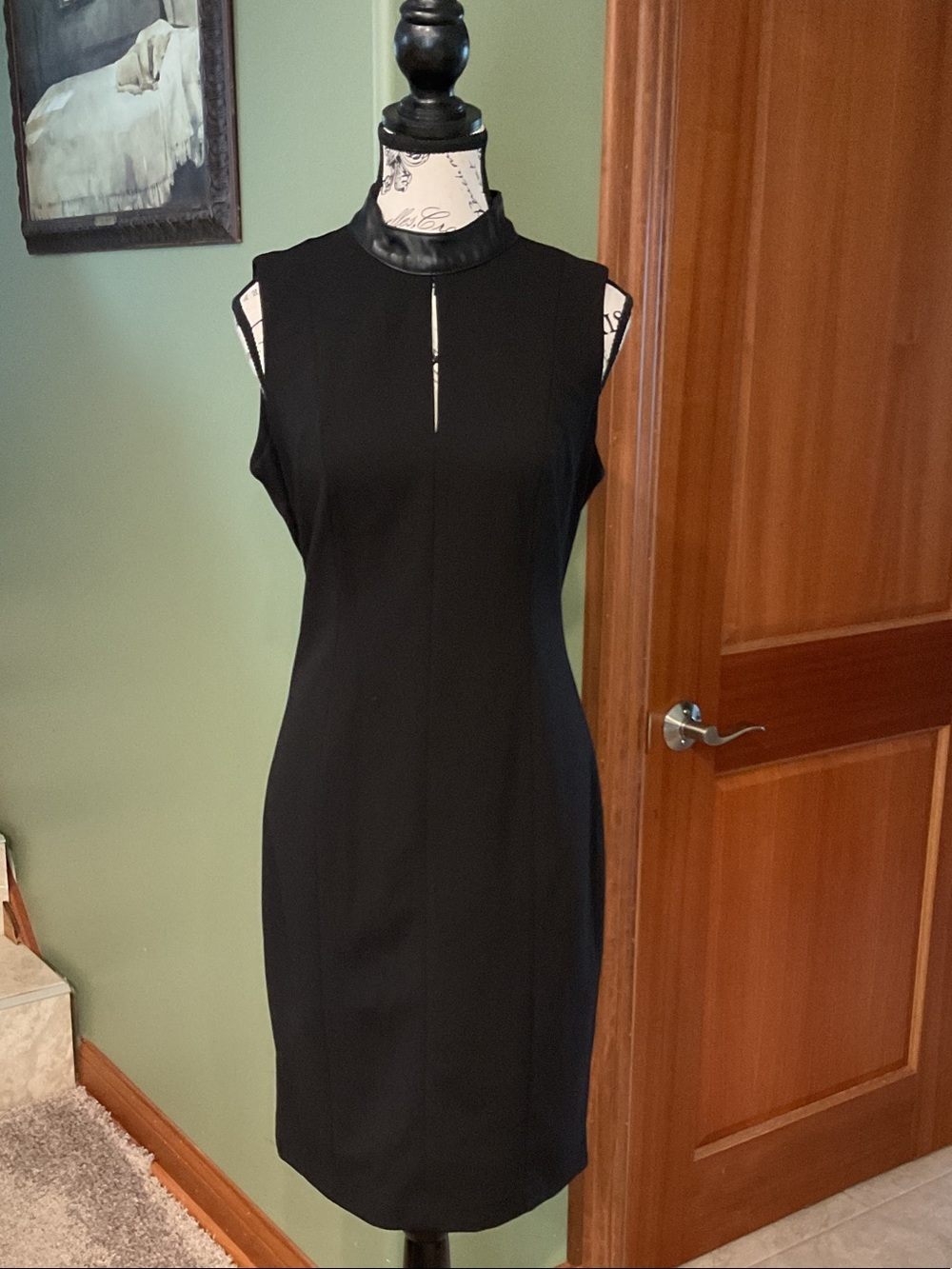 Calvin Klein Black Sleeveless Mini Dress with Faux Leather Collar